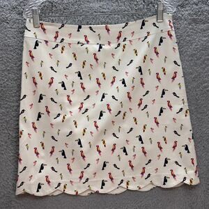 Talbots Size 8 Petite Pencil Skirt Bird‎ Design Colorful Scalloped Hem Fun Beach